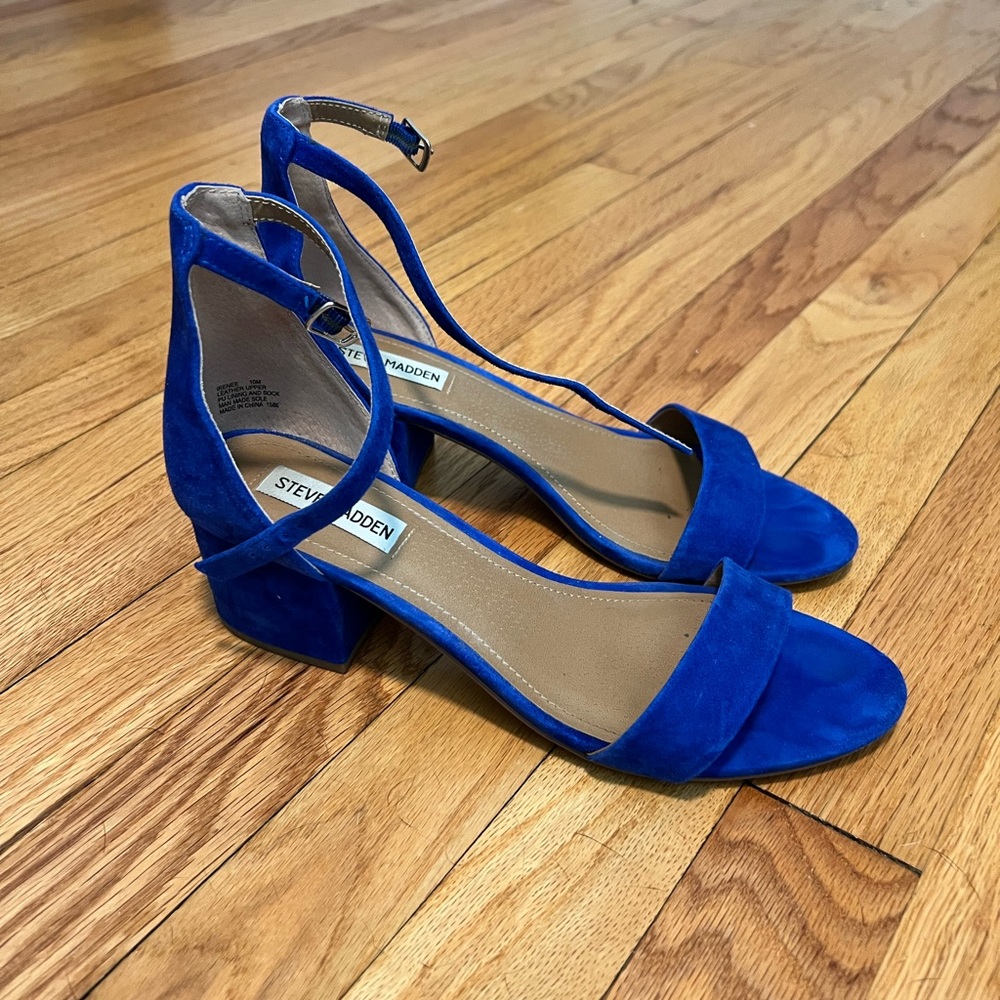 Steve Madden Women's Irenee Heeled Sandal, Royal Blue Suede, Size 10